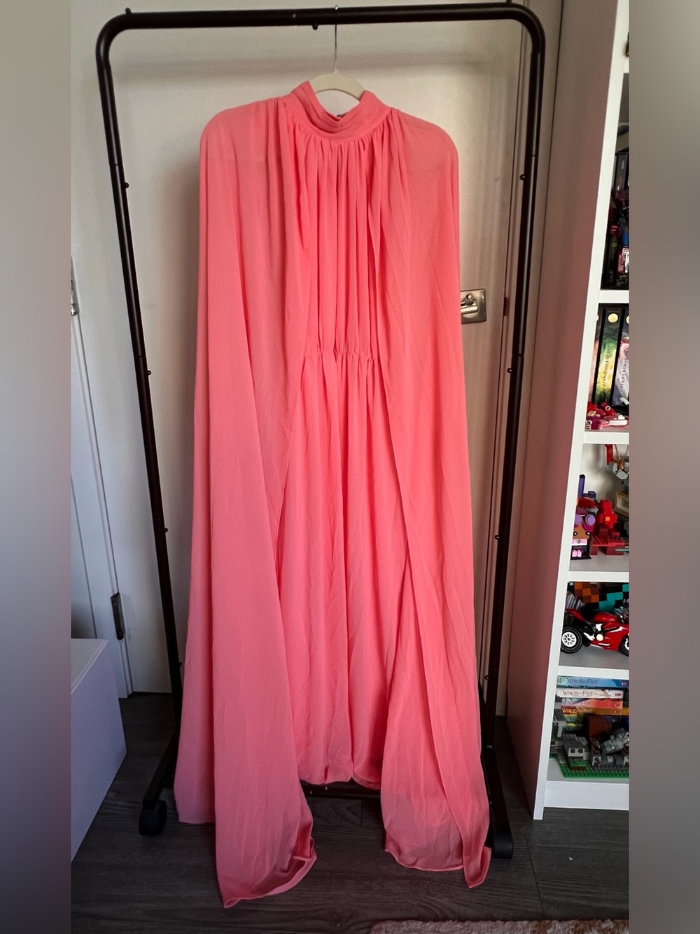 H&M Coral Pink Maxi Skirt with Gathered High Neck